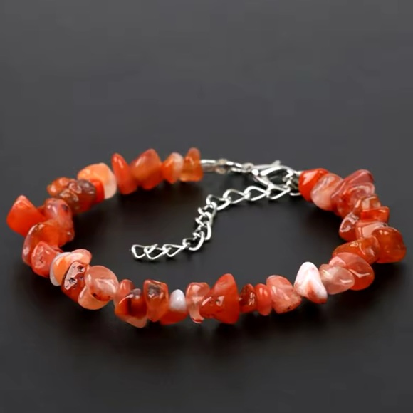 Bracelet And Earrings Set - South Red Agate Healing Natural Stone - Picture 1 of 9